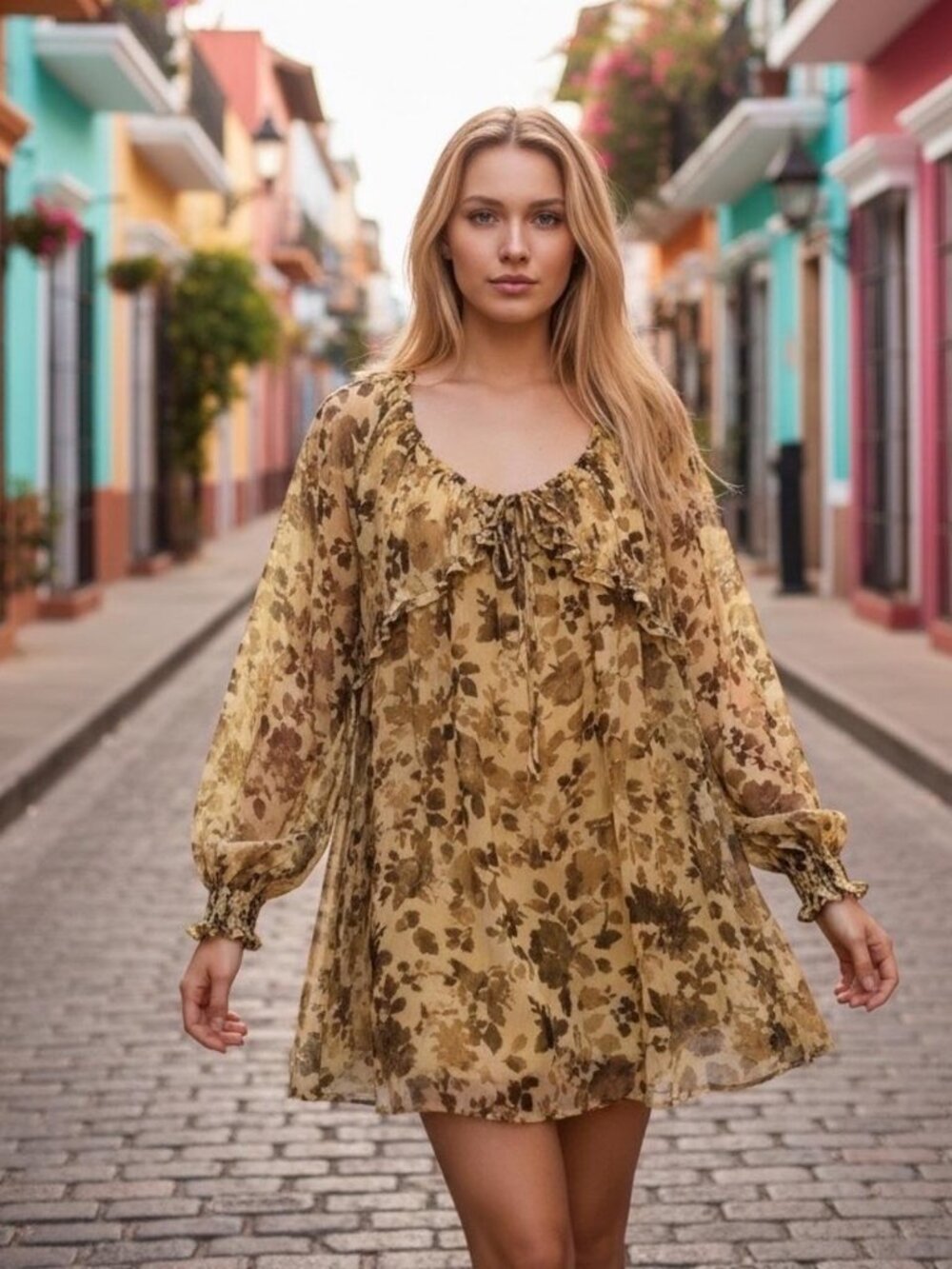 Bohemian Floral Chiffon Mini Dress